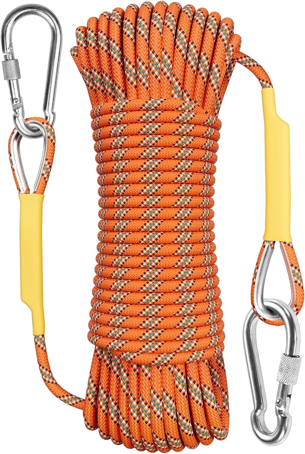 Aystkniet Professional-Grade Static Climbing Rope (Orange 10M/20M, Blue 50M) - Fire Rescue, Rock Climbing, Survival Gear with Carabiners, 8mm, 15KN Load Capacity