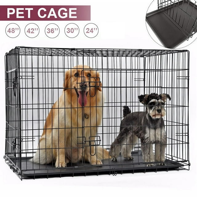 Ayternipy Large Dog Crate with Plastic Tray, Folding DoubleDoor Metal
