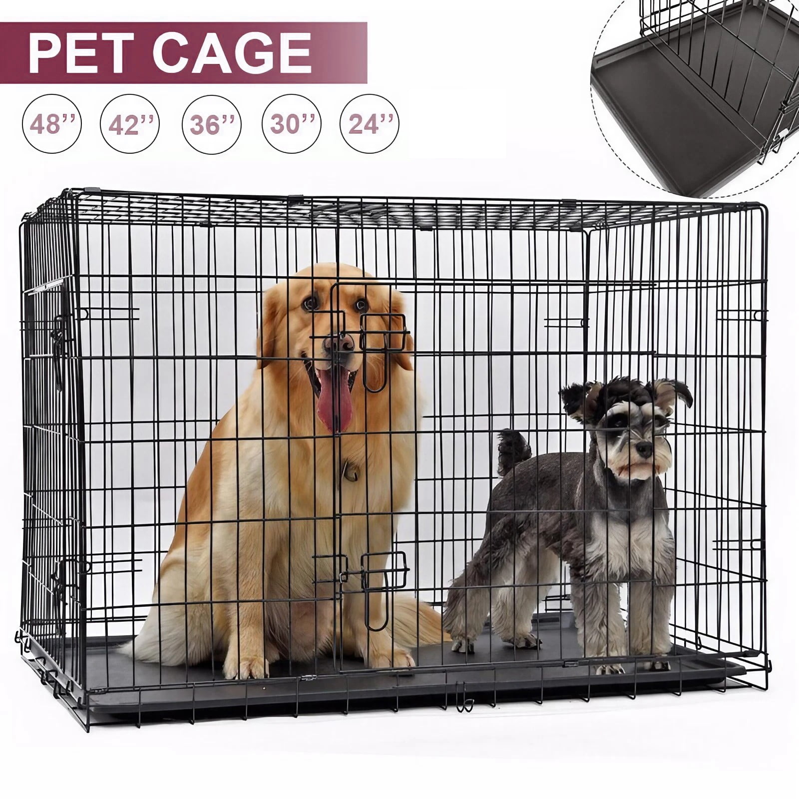 Ayternipy Large Dog Crate with Plastic Tray, Folding DoubleDoor Metal