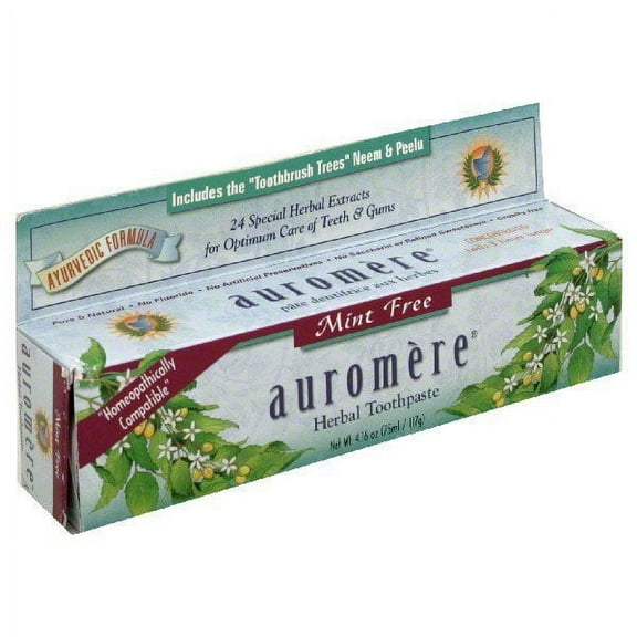Ayurvedic Herbal Toothpaste Mint-Free by Auromere - Fluoride-Free, Natural, with Neem and Vegan - 4.16 oz