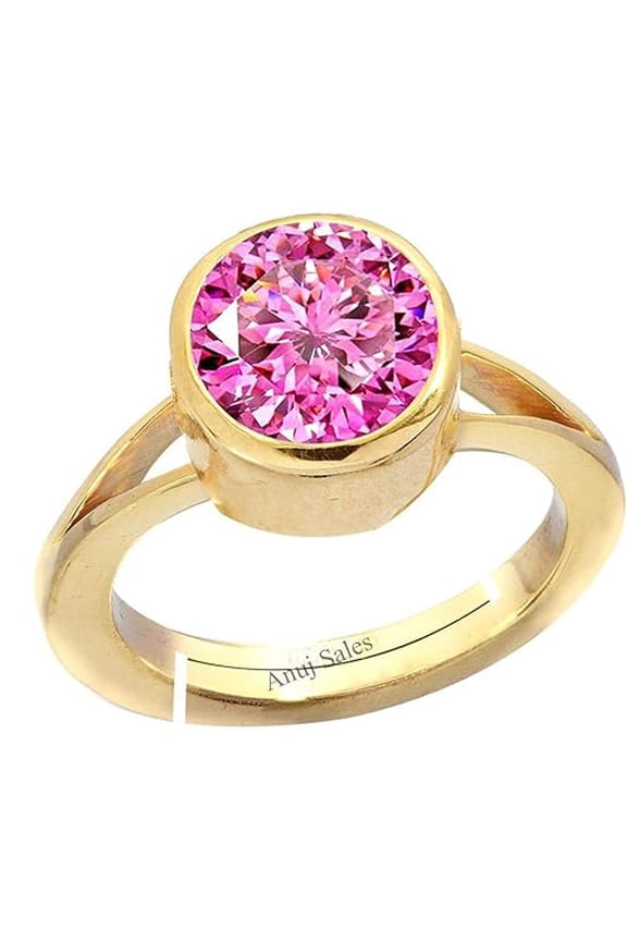 Gems 10.00 Carat Natural Pink Zircon Stone Silver Adjustable Ring American Diamond Original Certified Gemstone Gold Plated Panchdhatu & Ashtadhatu Ring for Men and Women (Lab - Certified)