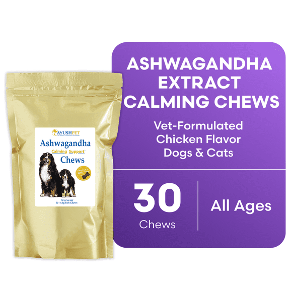 Ayush Pet Ashwagandha Calming Chews for Dogs and Cats, Chicken Flavored Calming Treat, 30 Count