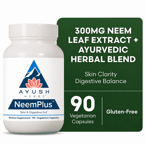 Ayush Herbs Neem Plus Supplement for Skin, Gut Health, and Digestion Support, 90 Count