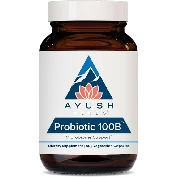 Ayush Herbs Probiotic 100B, Prebiotics and Probiotics Supplement for Digestion, 60 Capsules
