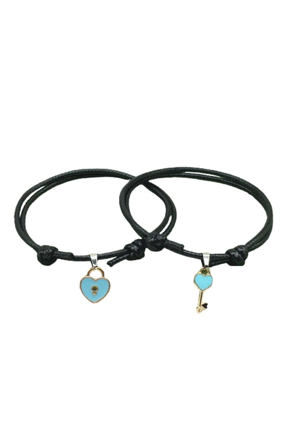 1 Pair Couple Bracelet Chic Adjustable Resin Key Heart Lock Chain Bangle for Dating