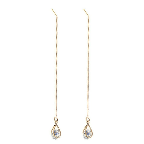 Ayyufe 1 Pair Earrings Lead Free Long Chain Teardrop Shape Rhinestone Inlaid Ear Line for Party