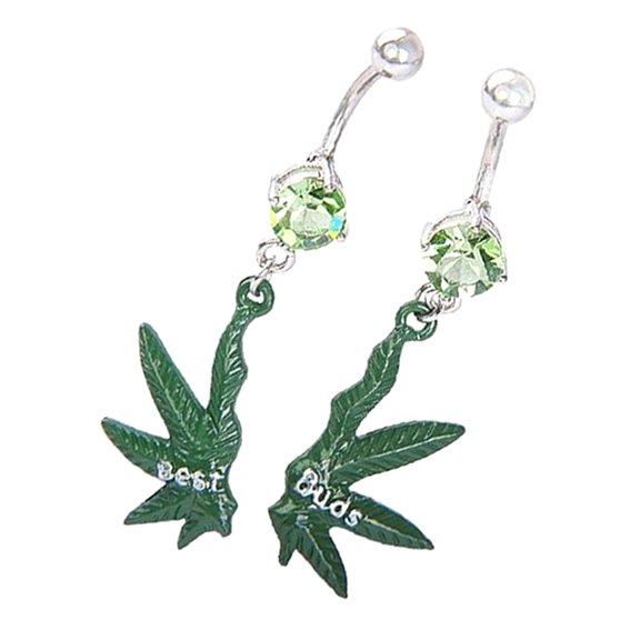 Ayyufe 1 Pair Rhinestone Button Maple Leaf Buds Dangle Navel Belly Rings Xmass