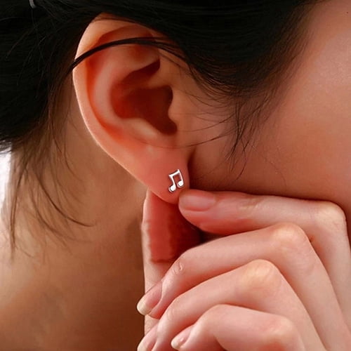 Ayyufe 1 Pair Women Asymmetry Musical Notes Silver Plated Ear Studs Earrings