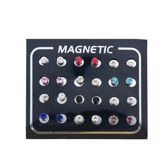 Ayyufe 12Pairs/Set Unisex Rhinestone Inlaid Magnetic Stud Earrings Non Piercing