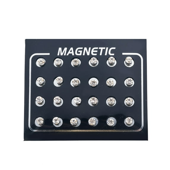 Ayyufe 12Pairs/Set Unisex Rhinestone Inlaid Magnetic Stud Earrings Non Piercing