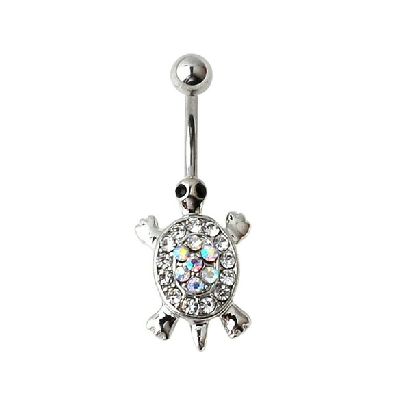 Ayyufe 16G Multicolor Rhinestone Cute Turtle Body Piercing Belly Button Bar Ring