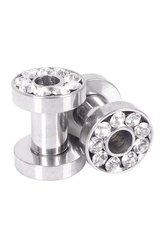 1Pair Rhinestone Stainless Piercing Ear Tunnels Plugs Gauges Ear Stretching Kits