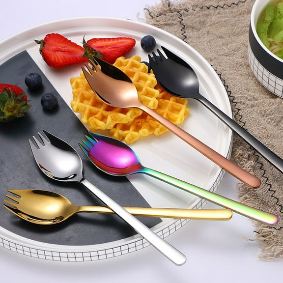 Ayyufe 2 in 1 Multifunction Spork Spoon Fork Noodle Fruit Salad Kitchen Restaurant Tool;Silver