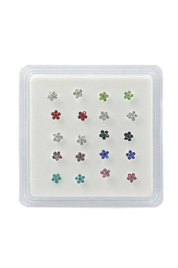 20Pcs/Box Women Flower Rhinestone Silver Plated Nose Stud Body Piercing