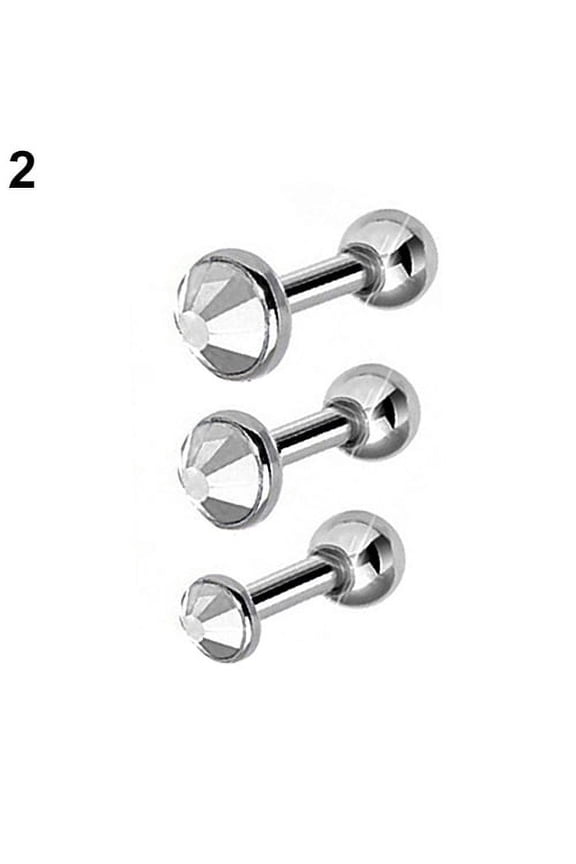 3 Pcs Rhinestone Ear Studs Tragus Helix Bar Cartilage Piercing Earrings