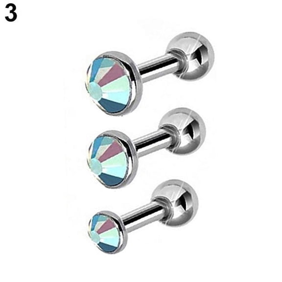Ayyufe 3 Pcs Rhinestone Ear Studs Tragus Helix Bar Cartilage Piercing Earrings