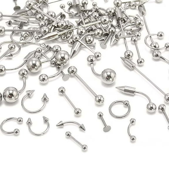 Ayyufe 60Pcs Body Piercing Rings Mixed Skin-friendly 316L Stainless Steel Nose Ear Lip Fashion Body Piercing Studs Nose Rings Pack for Daily Life
