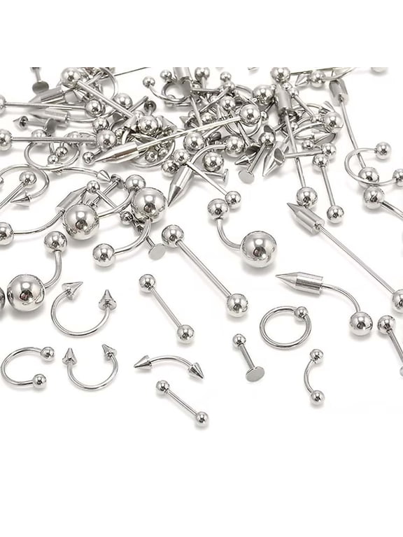 60Pcs Body Piercing Rings Mixed Skin-friendly 316L Stainless Steel Nose Ear Lip Fashion Body Piercing Studs Nose Rings Pack for Daily Life