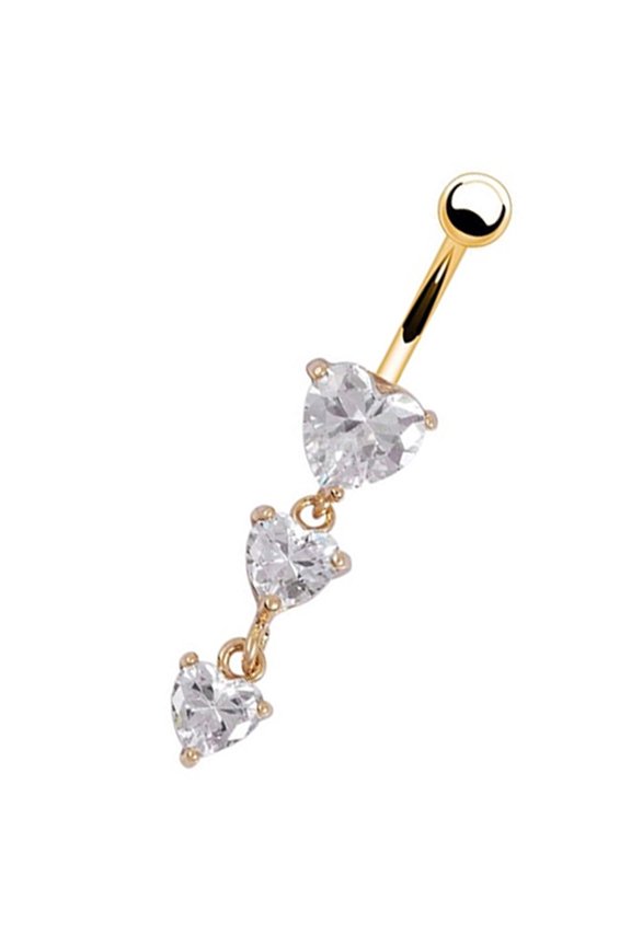 Body Piercing Gold Navel Rings 3 Heart Crystal Clear Dangle Belly Button Rings