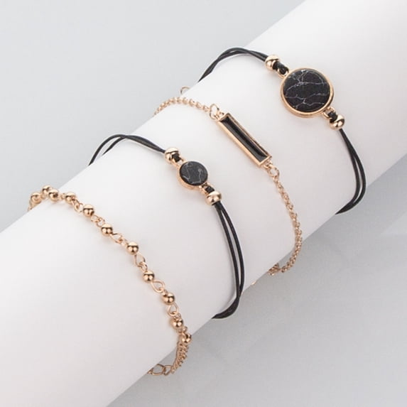 Ayyufe Bohemian Bracelets Pack Of 4 Women Bohemian Round Bar Stone Bracelet Rope Chain Bangle