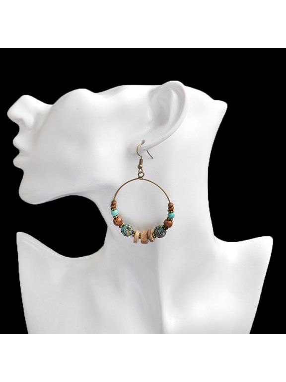 Bohemian Women Geometric Round Circle Dangle Beads Hook Earrings