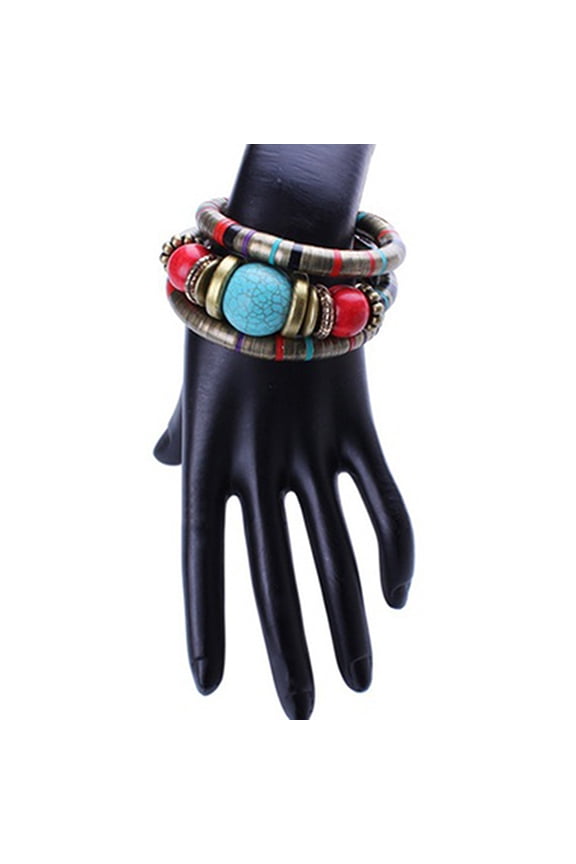 Bohemian Women Girl Multilayer Turquoise Beaded Bangle Bracelet