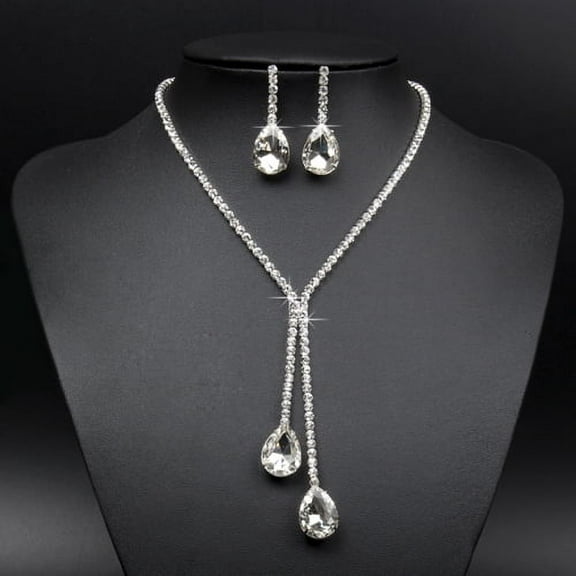 Ayyufe Bridal Wedding Party Rhinestone Waterdrop Pendant Necklace Earrings Set