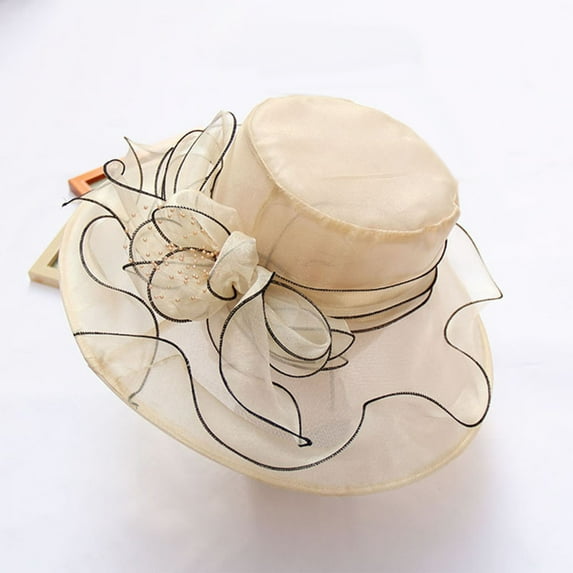 Ayyufe Elegant Lady Wide Brim Flower Sun Hat Women Wedding Tea Party Church Travel Cap