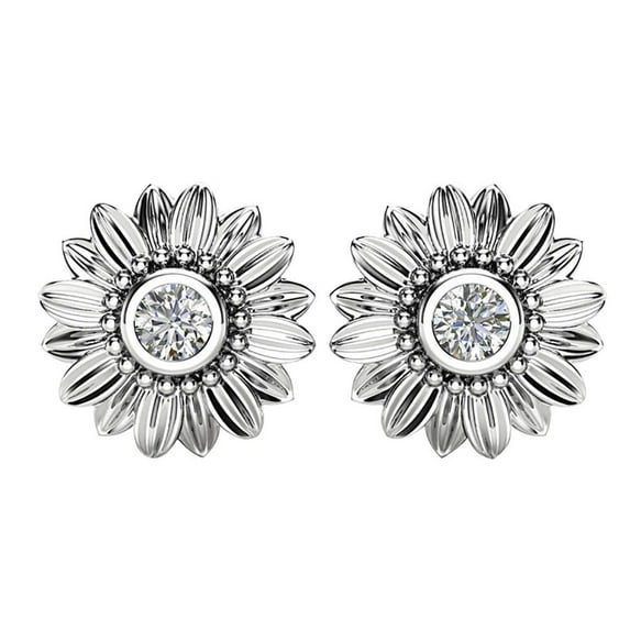 Ayyufe Elegant Sunflower Inlaid Cubic Zirconia Women Ear Stud Earrings