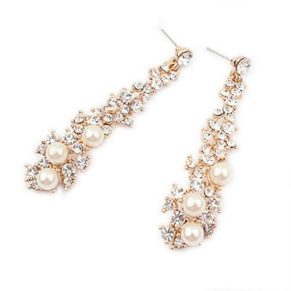 Ayyufe Elegant Women Pearl Rhinestone Dangle Chandelier Drop Earrings