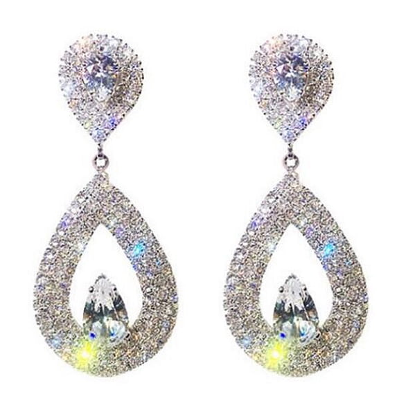Ayyufe Elegant Women Rhinestone Heart Teardrop Dangle Ear Drop Earrings Party
