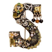 Ayyufe Enamel Brooch Pin Muti-Color Fashion Letter Shape Women Rhinestone Faux Pearl Brooch Pin for Party