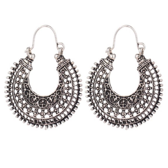 Ayyufe Ethnic Hollow Out Carving U-Shaped Basket Women Wire Hoop Drop Earrings