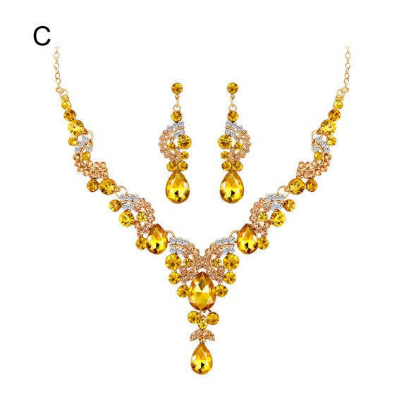 Ayyufe Fashion Wedding Faux Crystal Rhinestone Decor Necklace Earrings Set