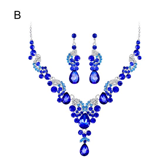 Ayyufe Fashion Wedding Faux Crystal Rhinestone Decor Necklace Earrings Set