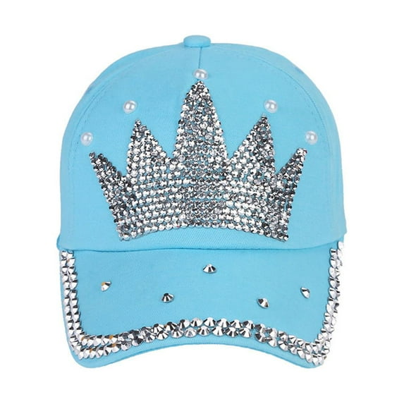 Ayyufe Fashion Women Crown Faux Pearl Rhinestone Baseball Cap Snapback Outdoor Sun Hat