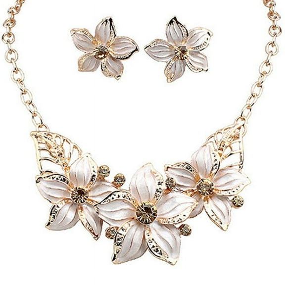 Ayyufe Fashion Women Rhinestone Flower Statement Pendant Necklace Earrings Set
