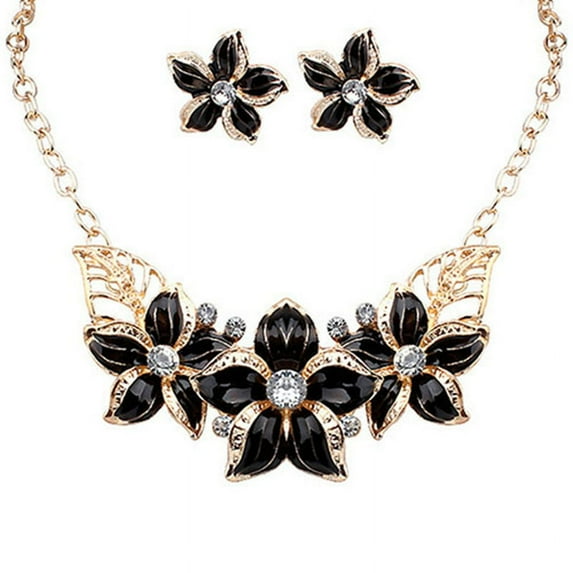 Ayyufe Fashion Women Rhinestone Flower Statement Pendant Necklace Earrings Set