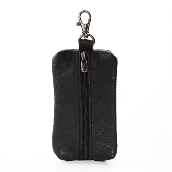 Ayyufe Genuine Leather Key Holder Wallet Men Keys Organizer Women Zipper Key Chain Case Black
