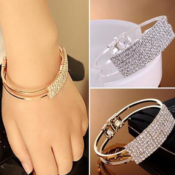 Ayyufe Handcuffs Women Shiny Rhinestone Bracelet Cuff Bangle Hand Chain