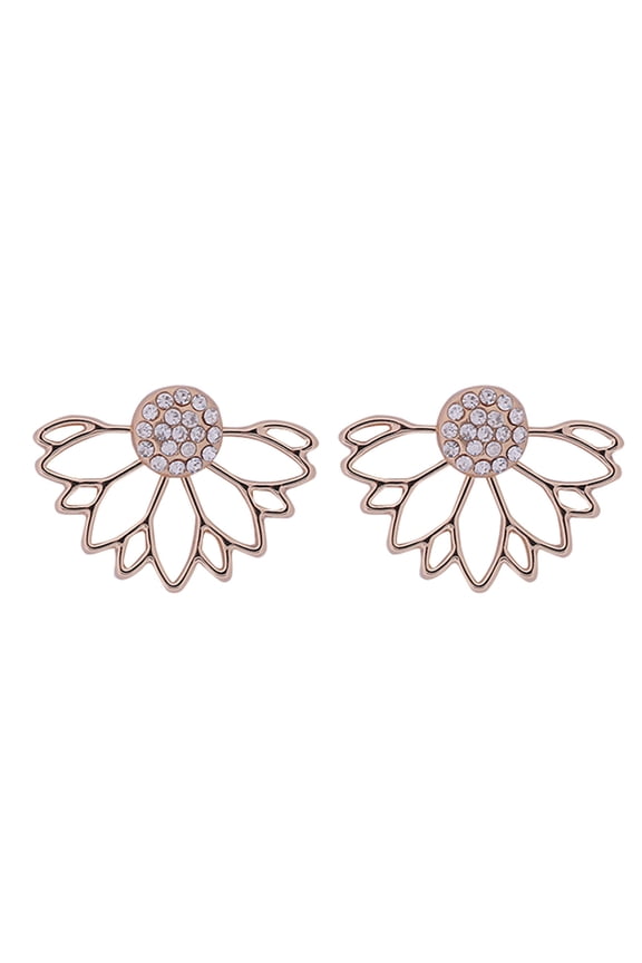 Hollow Lotus Single Row Inlaid Rhinestone Ear Jacket Stud Earrings