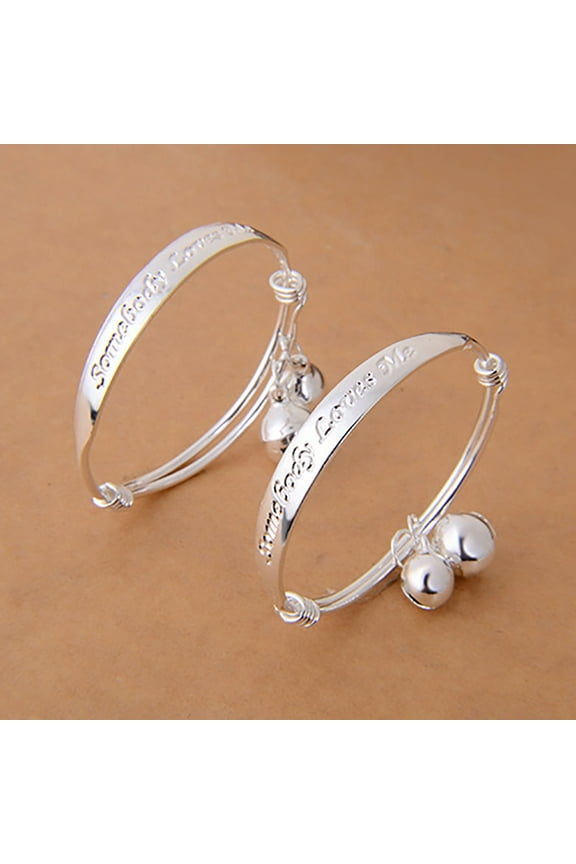 Infant Jewelry Baby Pack Of 2 Bracelet Double Bellss Silver Plated Infant English Letter Bangle Bracelet for Baby