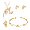 thumbnail image 1 of Ayyufe KC Gold Plated Rhinestone Heart M Letter Pendant Necklace Ring Bangle Earrings, 1 of 7