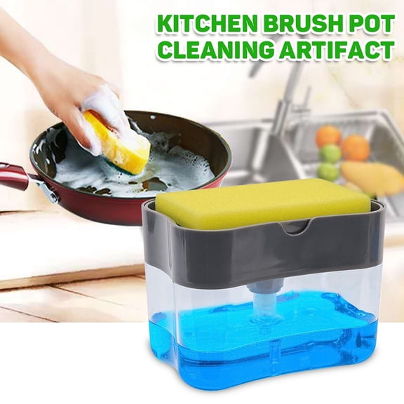 Ayyufe Kitchen Dishwasher Detergent Liquid Press Dispenser Box with Sponge Cleaning Pad