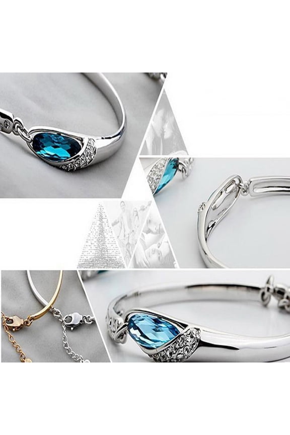 Lady Silver Plated Chain Bracelet Cuff Peacock Blue Bangle