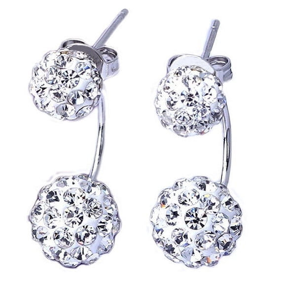 Ayyufe Lady U-shape Spherical Micro Rhinestone Silver Tone Ear Studs Earrings