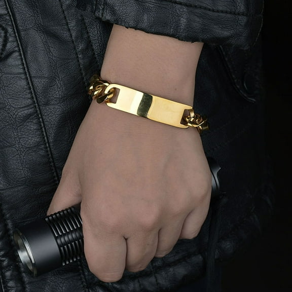 Ayyufe Men Gold Bracelets Men Mirrored Stainless Steel Chain Bracelet Bangle Party