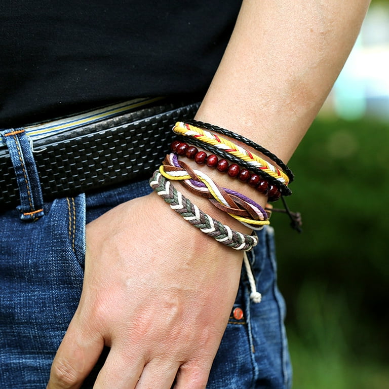 Ayyufe Men Leather Bracelets Pack Of 4 Men Leather Adjustable Braided Rope Bangle Bracelet Wrist Walmart