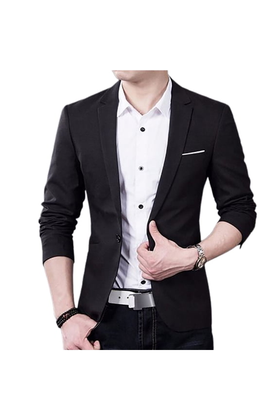 Men Slim Fit Formal One Button Suit Business Blazer Coat Jacket Tops Black
