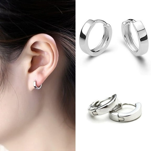 Ayyufe Men Women Silver Plated Smooth Round Hoop Huggie Earrings